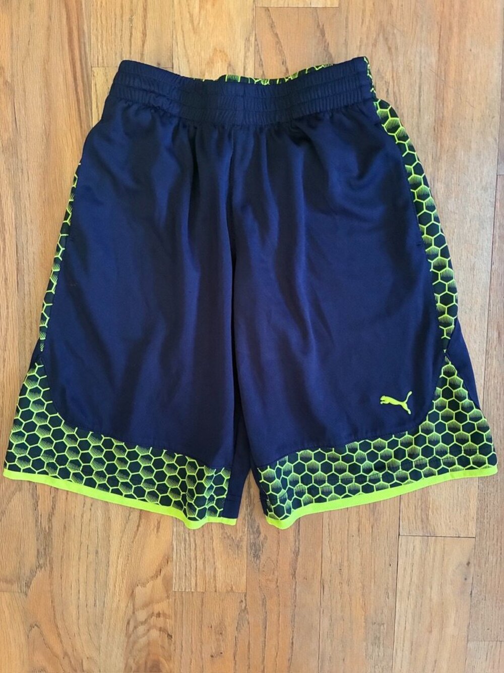 Puma Boys Navy Neon Hexagon Athletic Shorts Medium